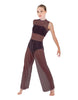 Solid Lycra Keyhole Wide Leg Mesh Unitard with Bandeau and Panty