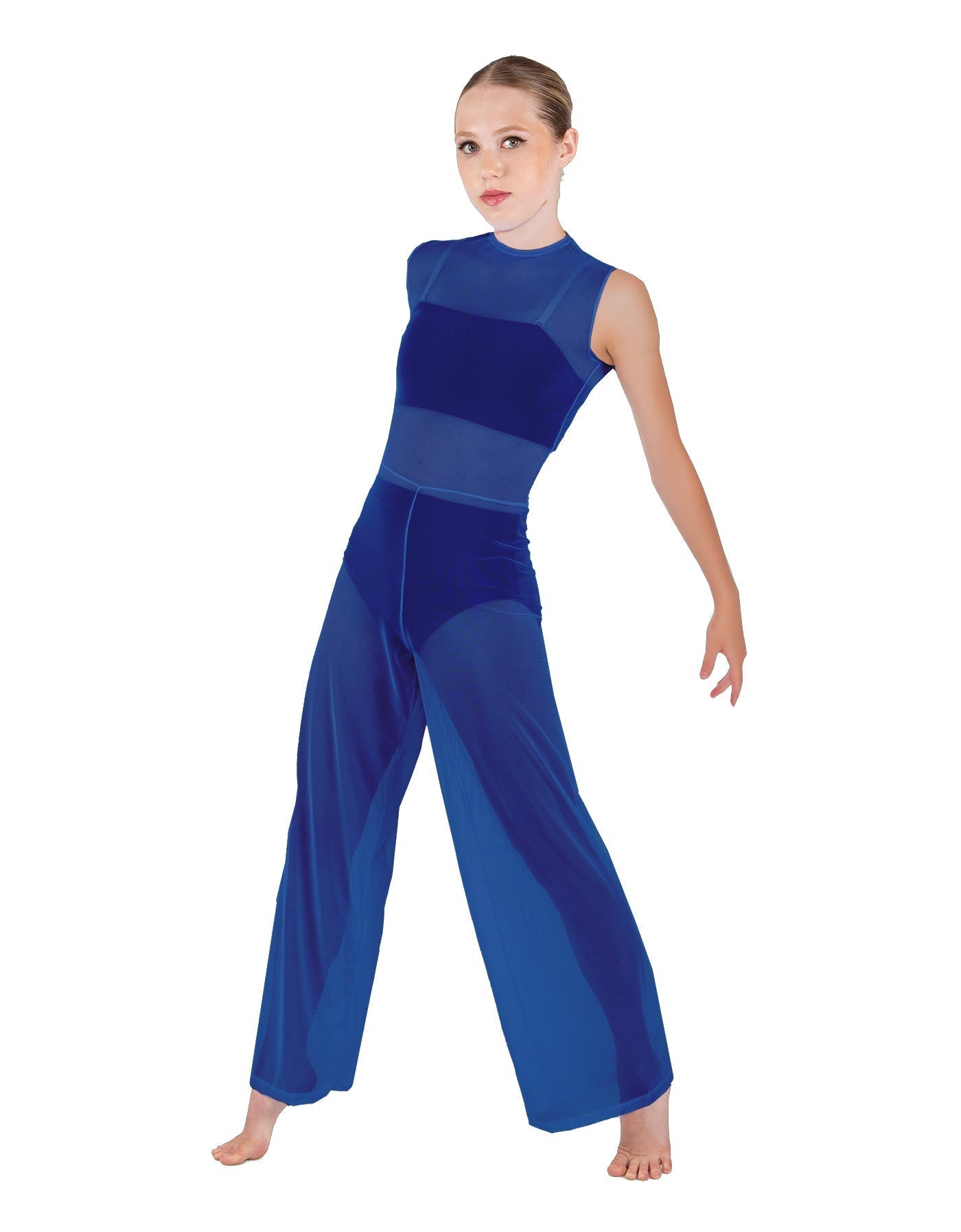 Solid Lycra Keyhole Wide Leg Mesh Unitard with Bandeau and Panty