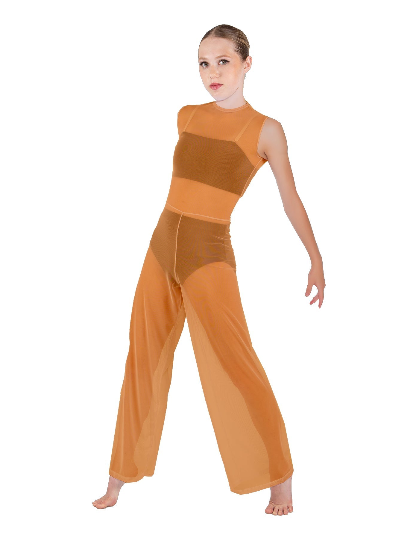 Solid Lycra Keyhole Wide Leg Mesh Unitard with Bandeau and Panty