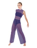 Solid Lycra Keyhole Wide Leg Mesh Unitard with Bandeau and Panty