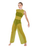 Solid Lycra Keyhole Wide Leg Mesh Unitard with Bandeau and Panty