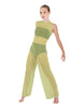 Solid Lycra Keyhole Wide Leg Mesh Unitard with Bandeau and Panty