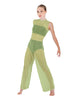 Solid Lycra Keyhole Wide Leg Mesh Unitard with Bandeau and Panty