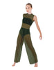 Solid Lycra Keyhole Wide Leg Mesh Unitard with Bandeau and Panty