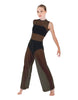 Solid Lycra Keyhole Wide Leg Mesh Unitard with Bandeau and Panty