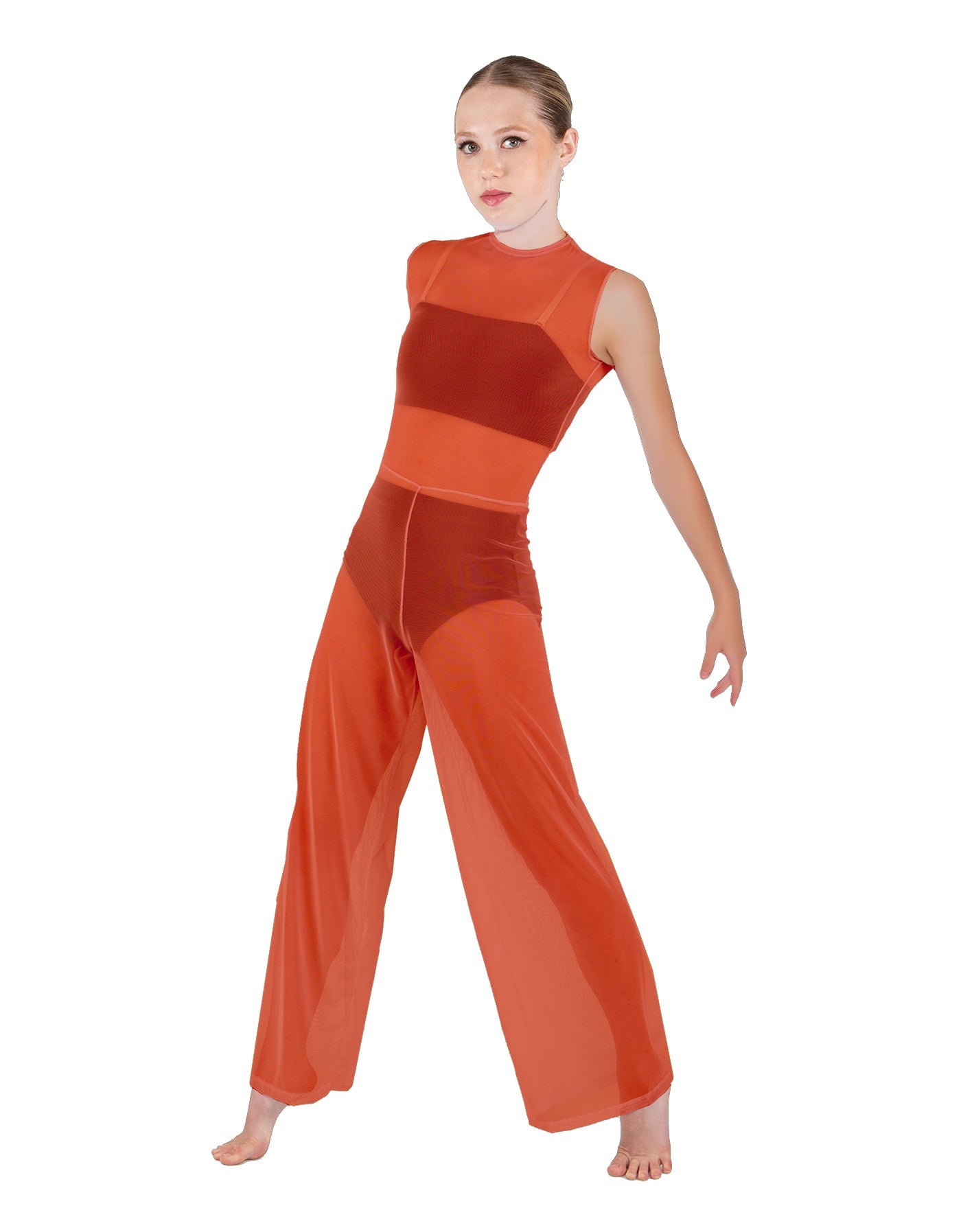 Solid Lycra Keyhole Wide Leg Mesh Unitard with Bandeau and Panty