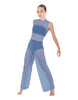 Solid Lycra Keyhole Wide Leg Mesh Unitard with Bandeau and Panty