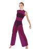 Solid Lycra Keyhole Wide Leg Mesh Unitard with Bandeau and Panty