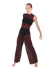 Solid Lycra Keyhole Wide Leg Mesh Unitard with Bandeau and Panty
