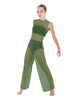 Solid Lycra Keyhole Wide Leg Mesh Unitard with Bandeau and Panty