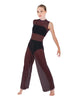 Solid Lycra Keyhole Wide Leg Mesh Unitard with Bandeau and Panty