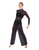 Solid Mesh LS TNeck Keyhole Wide Leg Mesh Unitard with Bandeau and Panty