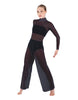 Solid Mesh LS TNeck Keyhole Wide Leg Mesh Unitard with Bandeau and Panty