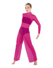 Solid Mesh LS TNeck Keyhole Wide Leg Mesh Unitard with Bandeau and Panty