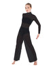 Solid Mesh LS TNeck Keyhole Wide Leg Mesh Unitard with Bandeau and Panty