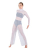 Solid Mesh LS TNeck Keyhole Wide Leg Mesh Unitard with Bandeau and Panty