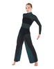 Solid Mesh LS TNeck Keyhole Wide Leg Mesh Unitard with Bandeau and Panty