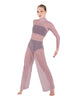 Solid Mesh LS TNeck Keyhole Wide Leg Mesh Unitard with Bandeau and Panty