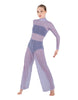 Solid Mesh LS TNeck Keyhole Wide Leg Mesh Unitard with Bandeau and Panty