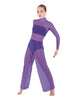 Solid Mesh LS TNeck Keyhole Wide Leg Mesh Unitard with Bandeau and Panty