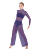 Solid Mesh LS TNeck Keyhole Wide Leg Mesh Unitard with Bandeau and Panty