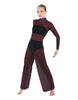 Solid Mesh LS TNeck Keyhole Wide Leg Mesh Unitard with Bandeau and Panty