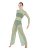 Solid Mesh LS TNeck Keyhole Wide Leg Mesh Unitard with Bandeau and Panty