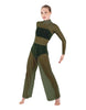 Solid Mesh LS TNeck Keyhole Wide Leg Mesh Unitard with Bandeau and Panty