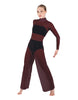 Solid Mesh LS TNeck Keyhole Wide Leg Mesh Unitard with Bandeau and Panty