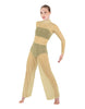 Solid Mesh LS TNeck Keyhole Wide Leg Mesh Unitard with Bandeau and Panty