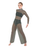 Solid Mesh LS TNeck Keyhole Wide Leg Mesh Unitard with Bandeau and Panty