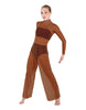 Solid Mesh LS TNeck Keyhole Wide Leg Mesh Unitard with Bandeau and Panty