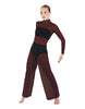 Solid Mesh LS TNeck Keyhole Wide Leg Mesh Unitard with Bandeau and Panty