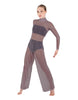 Solid Mesh LS TNeck Keyhole Wide Leg Mesh Unitard with Bandeau and Panty