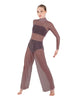 Solid Mesh LS TNeck Keyhole Wide Leg Mesh Unitard with Bandeau and Panty