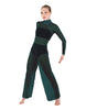Solid Mesh LS TNeck Keyhole Wide Leg Mesh Unitard with Bandeau and Panty
