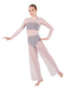 Solid Lycra LS Keyhole Wide Leg Mesh Unitard with Bandeau and Panty