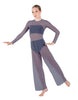 Solid Lycra LS Keyhole Wide Leg Mesh Unitard with Bandeau and Panty
