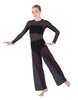 Solid Lycra LS Keyhole Wide Leg Mesh Unitard with Bandeau and Panty