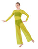 Solid Lycra LS Keyhole Wide Leg Mesh Unitard with Bandeau and Panty