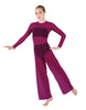 Solid Lycra LS Keyhole Wide Leg Mesh Unitard with Bandeau and Panty
