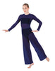 Solid Lycra LS Keyhole Wide Leg Mesh Unitard with Bandeau and Panty