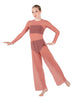 Solid Lycra LS Keyhole Wide Leg Mesh Unitard with Bandeau and Panty