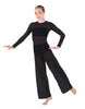 Solid Lycra LS Keyhole Wide Leg Mesh Unitard with Bandeau and Panty