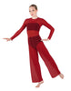 Solid Lycra LS Keyhole Wide Leg Mesh Unitard with Bandeau and Panty