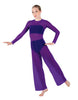 Solid Lycra LS Keyhole Wide Leg Mesh Unitard with Bandeau and Panty