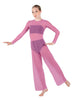 Solid Lycra LS Keyhole Wide Leg Mesh Unitard with Bandeau and Panty