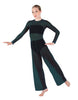Solid Lycra LS Keyhole Wide Leg Mesh Unitard with Bandeau and Panty