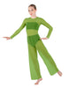 Solid Lycra LS Keyhole Wide Leg Mesh Unitard with Bandeau and Panty