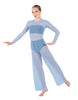 Solid Lycra LS Keyhole Wide Leg Mesh Unitard with Bandeau and Panty